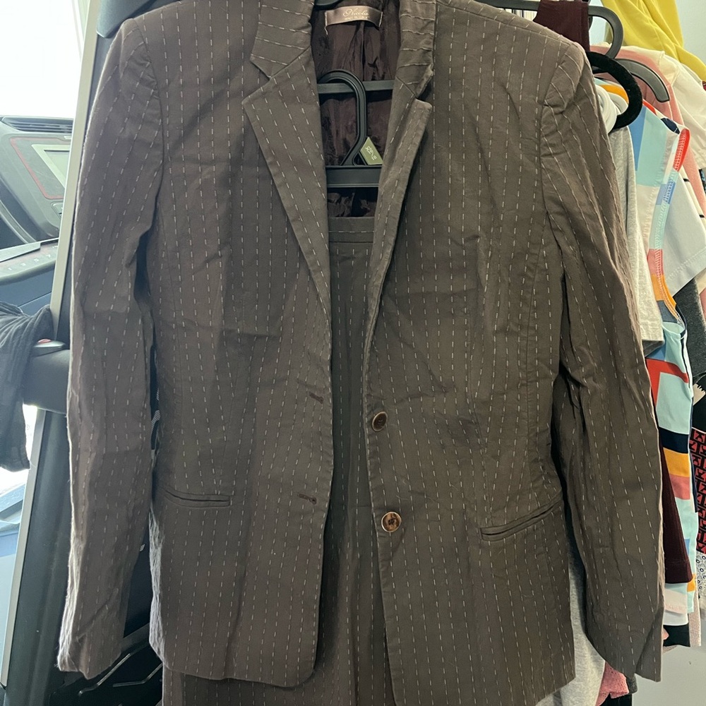 Women’s Size 8 Nicola Brown Pinstripe Business Suit – Skirt & Blazer Set